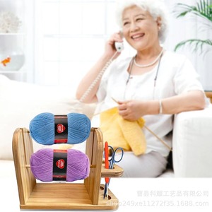 Wooden Yarn Rack Double Shaft Solid Wood <b>Knitting</b> <b>Wool</b> <b>Holder</b> With Scissor Storage Desktop Organizer - Product Image 2