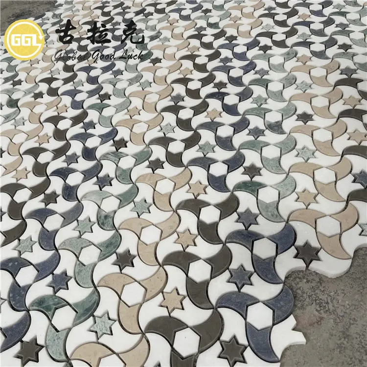 waterjet mosaic tiles multiple color mosaic floor tiles custom made marble waterjet mosaics