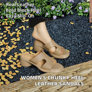 Sandalias de Mujer para Comercio Exterior, Punta Abierta, Tacón Grueso, Tacón Medio, Suela Gruesa, Sin Cordones, Cuero Vacuno, Suela de Poliuretano, para Exteriores - Product Image 2