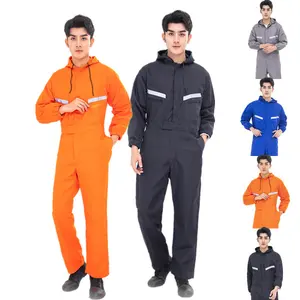 Wholesale 250G Polyester OEM Custom Logo Labor Protection Coverall Men Wear-resistant Workwear Dust-proof Jumpsuit Set Coveralls