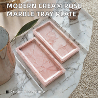 Plateau rectangulaire moderne en marbre crème rose calcite, étanche et durable, pour rangement de bijoux, bagues, ou comme assiette à collation, pour table, chambre et salle de bain