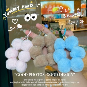 Porte-clés en peluche pompon coloré, <span class=keywords><strong>cordon</strong></span> anti-perte pour téléphone portable avec perles et breloque boule de poils, bijou à suspendre - Product Image 3