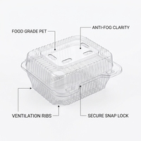 Boîte d'emballage alimentaire pour fruits et légumes frais, en PET transparent, écologique, 175x154x80mm, avec trous de ventilation respirants