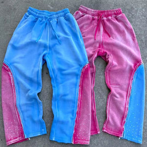 Pantalon vintage délavé personnalisé pantalon de survêtement ample avec cordon de serrage et strass à fermeture éclair détachable - Product Image 1