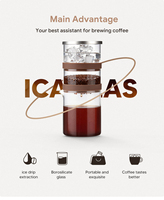 Icafilas High Crystal Glass Eco-Friendly American Style Cold Brew Coffee Maker Portable Ice Dripper 2-Second 1-Drop Small Slow