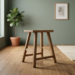 Tabouret de douche moderne en teck avec assise à lattes courbées - Product Image 2