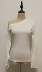 Bianco Femmina T-Shirt Off Spalla Slash Collo Sexy Top Spaccato delle Donne Lunghe del Manicotto T-Shirt Coreano Vestiti di Grandi Dimensioni AQQ1601 - Product Image 4