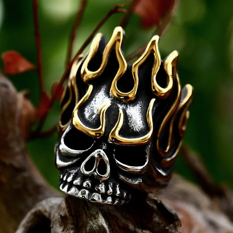 Fashion Charm Punk Style Jewelry Wholesale Gothic Style Hip Hop Men's Ring New Stainless Steel Flame Skull Rings