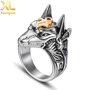 Fashion Egyptian God Anubis Gold Ankh Cross Stainless Steel <b>Finger</b> <b>Rings</b> Window Beaker <b>Rings</b> Jewelry for Men Boys - Product Image 1