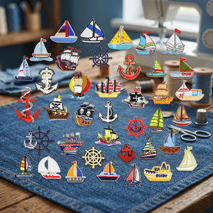 Nouvelle Offre Promotionnelle : Patch Brodé Thermocollant Mignon Thème Nautique (Voilier, Ancre, Gouvernail) pour Chapeaux et Tissus Sergés - Product Image 3