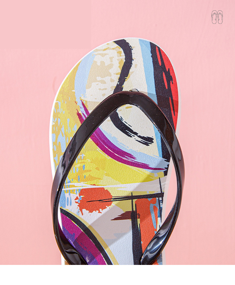 Custom Printed Black White Flip-flops for Women Summer Non-slip Beach Flats Slippers Shoes
