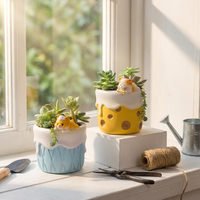 Pot de fleurs en résine en forme de chat Corgi de dessin animé, motif fromage à la crème, avec trou de drainage, idéal pour plantes succulentes, artisanat pour la maison et le jardin