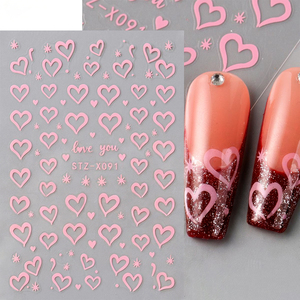 Adesivo per Unghie 3D a Forma di <span class=keywords><strong>Cuore</strong></span> Rosa/Rosso, Decorazione Glitterata per San Valentino, Decalcomania Autoadesiva Kawaii - Product Image 3