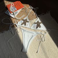 Ensemble de bikini deux pièces sexy et tendance pour femmes, style européen et américain, avec bretelles et lacets, couleur unie