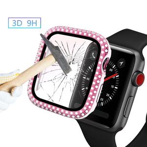 Protecteur d'écran diamant cadre de pare-chocs étui rigide PC pour Apple <span class=keywords><strong>Watch</strong></span> 8 7 6 5 <span class=keywords><strong>Film</strong></span> de verre trempé avec couvercle de montre pare-chocs diamant - Product Image 6