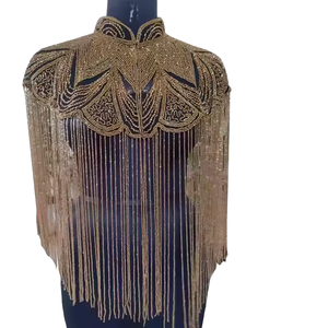 Cape d'épaule en polyester à franges dorées de luxe, brodée à la main, boléro de soirée et chandni de fête, export - Product Image 1