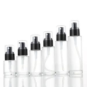 Empty glass essence black pump spray bottle 30m 50ml 100ml skin care serum cosmetic packaging