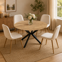Table de salle à manger ronde élégante avec plateau en bois massif et support en métal noir, mobilier commercial pour café et restaurant, table très vendue