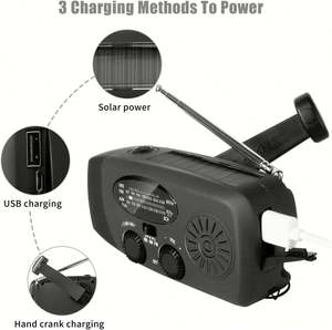 <span class=keywords><strong>Radio</strong></span> météo manuelle à manivelle et solaire 2000 mAh pour les pannes de courant prolongées - Product Image 3