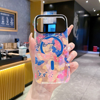 Coque de téléphone transparente à motifs floraux pour iPhone 15 16 17 Pro Max, coque de téléphone de luxe brillante avec impression laser IMD pour Samsung S26 Ultra