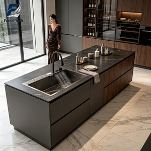 Lavello a Cascata Digitale 750 SUS304 Nero con Goffratura a Nido d'Ape e Portacoltelli Integrato, Dimensioni Personalizzabili per Villa - Product Image 6