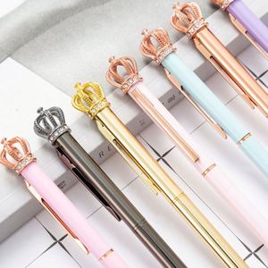 Luxury Metal Twist Crown Head Black Signature 1.0Mm Custom Logo Ballpoint <b>Pen</b> With Filled Gems Jewels for Fancy Weddings - Product Image 3