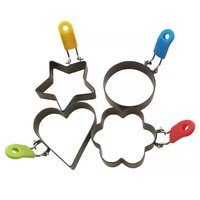 Lot de 4 moules à œufs antiadhésifs avec poignée, formes cœur, fleur, étoile et ronde pour le petit-déjeuner et la cuisson
