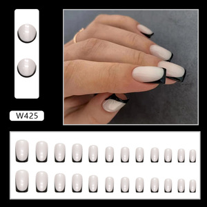 24 <span class=keywords><strong>Uñas</strong></span> Postizas Francesas Negras, Cortas y Cuadradas, Acrílicas, Pre-diseñadas, 12 Tamaños, <span class=keywords><strong>Uñas</strong></span> Naturales Presionadas, <span class=keywords><strong>Uñas</strong></span> Postizas - Product Image 3