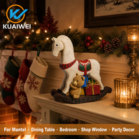 Boîte cadeau KW Cheval à bascule et ours en peluche de Noël - Ornement de table festif en résine de style européen, finition naturelle écologique