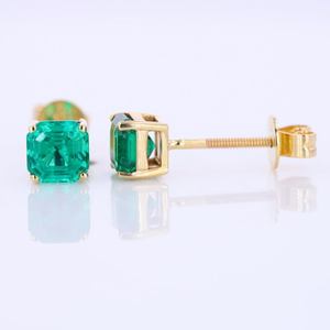 Simple Style Classic 14k Yellow Gold Prong-Set Asscher Cut Lab Grown <b>Emerald</b> Gold Plated <b>Stud</b> Earrings Anniversary Party Gifts - Product Image 1