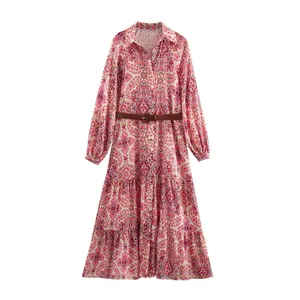 Taop & Za 2025 Robe florale bohème à manches longues pour femme avec imprimé et ceinture pour un <span class=keywords><strong>look</strong></span> décontracté d'été charmant - Product Image 2