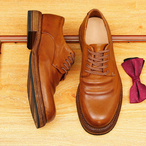 Chaussures décontractées en cuir de cheval lavé, bout rond, semelle épaisse rétro, polyvalentes pour les occasions professionnelles et décontractées. - Product Image 3