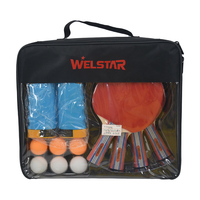 Ensemble de raquettes de tennis de table en peuplier et en caoutchouc personnalisé de haute qualité comprenant 4 raquettes 6 balles et poteau