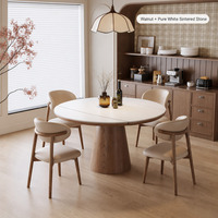 Ensemble de table à manger ronde en bois antique de style médiéval avec plateau en dalle, extensible et pliable, 6 places, pour restaurant