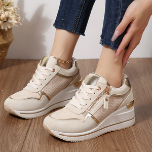 Chaussures de sport décontractées pour femmes, en maille <span class=keywords><strong>blanche</strong></span>, plateforme, accents dorés, douces, respirantes, tendance mode quotidienne, durables - Product Image 2