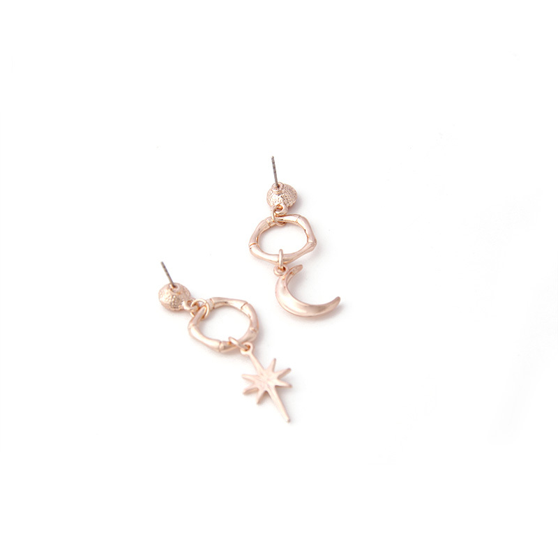 V & R joyas schmuck de pendientes de aro de metal Luna estrella colgante de cristal Rosa chapado en oro de la gota pendiente