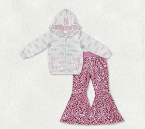 Conjunto de Ropa para Bebés Niñas: Sudadera con Capucha y Lentejuelas con Cremallera y Pantalones Vaqueros Acampanados - Product Image 6