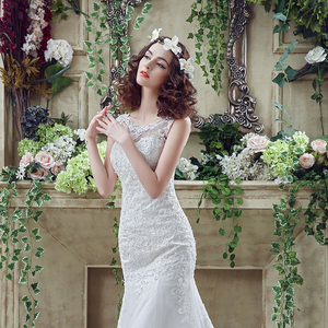 Vestidos de Novia Jancember LSMQ62 de Encaje, Estilo Sirena, Cuello Redondo, Sin Mangas, Nueva Colección 2024 - Product Image 5