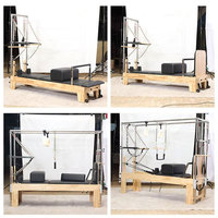 Equipo Profesional de Fitness en Roble para Club de Yoga Cama Reformer de Pilates con Torre y Medio Trapecio para Estiramiento