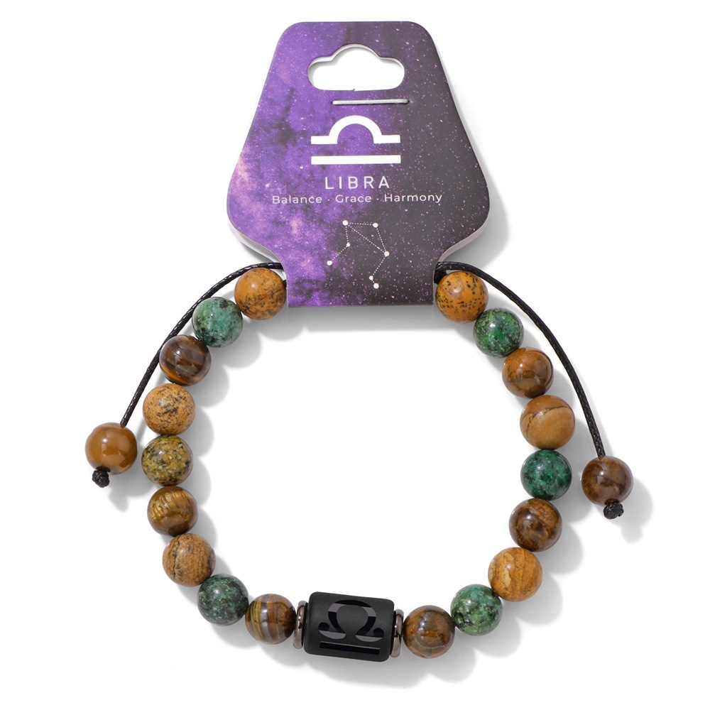 Bracelet tissé avec pendentif balance en pierre de tigre jaune de pin africain