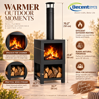 Brasero extérieur autoportant en acier noir avec foyer à bois, cheminée haute et rangement pour bûches, pour patio et jardin, US EU