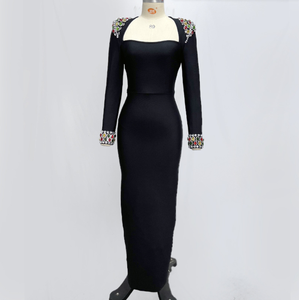 Осеннее вечернее платье с длинными рукавами и кристаллами 2024 - Product Image 3