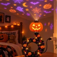 Projecteur de citrouille d'Halloween et de Noël, veilleuse, lampe de projection fantôme, chauve-souris, araignée, étoile, lune, guirlande lumineuse LED, décoration de table
