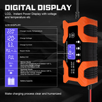 Cargador de Batería Portátil para Auto y Moto de 12V6A, 4 Modos, Reparación por Pulsos AGM GEL, Detección Automática en 30 Segundos, Cambio de Modo Automático con Pantalla LCD