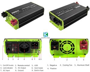 Onduleur 12v 24v 48v 110v 220v avec fonction by <span class=keywords><strong>pass</strong></span> Onduleur à onde sinusoïdale pure 300w - Product Image 4