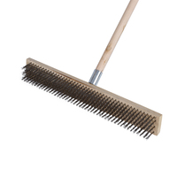 Brosse à fil métallique pour piscine avec manche en bois, balai métallique commercial pour jardin, brosse à récurer les sols, brosse à terrasse à poils en acier inoxydable