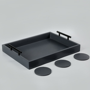 Bandeja de Servir de MDF Negro Mate con 3 Posavasos Incluidos para Té, Café y Vajilla - Product Image 1