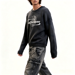 Suéter Personalizado de Punto Tipo Letterman de Alta Calidad, Estilo Urbano, Cuello Redondo, para Hombres y Mujeres Jóvenes, Atuendo Casual y Moderno para el Día a Día - Product Image 2