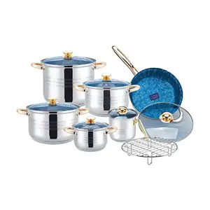 Manufacturer Cookware Sets Cookware 1 Set 13 Pieces Cookware Set Silver And Blue Pots Pan Stainless Steel