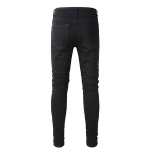 Jeans Neri da Uomo all'Ingrosso, Vestibilità Regolare, Stile Hip Hop Streetwear Vintage, Casual, Strappati, Effetto Stacked, Lavati, Elasticizzati e Traspiranti - Product Image 3